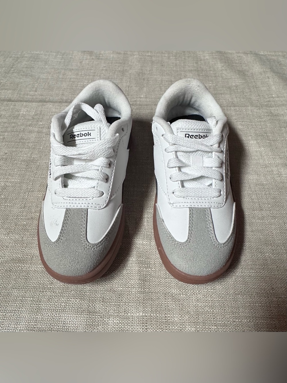Reebok Kids  Girl White and Gray Sneakers with Gum Outsole